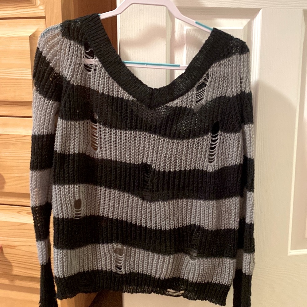 Gothic Ripped Striped Sweater